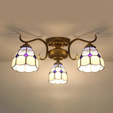 Stained Glass Vintage Ceiling Light - 3-Light Semi Flushmount In