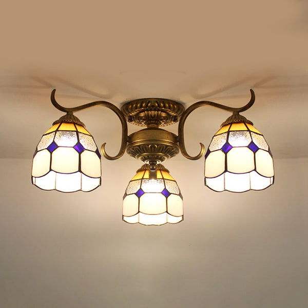 Stained Glass Vintage Ceiling Light - 3-Light Semi Flushmount In