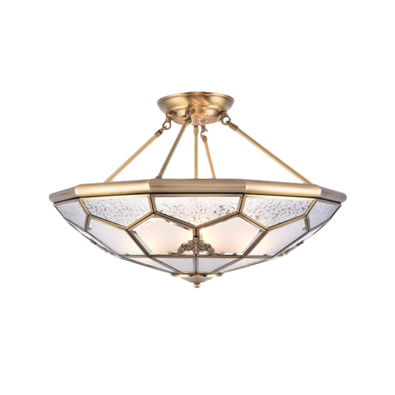 Traditional Frosted Glass Semi Flush Mount For Corridor - Gold Wide 14’/16’/18’ 3/4/6 Lights