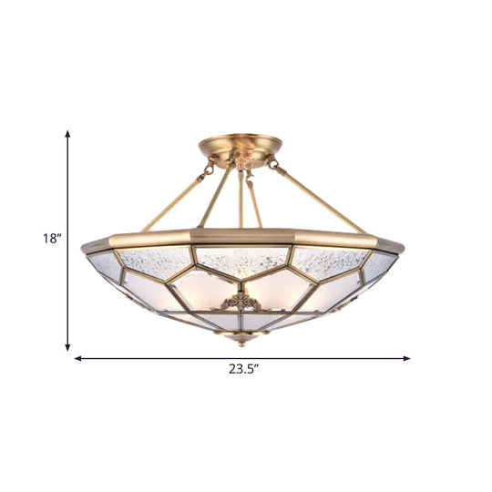 Traditional Frosted Glass Semi Flush Mount For Corridor - Gold Wide 14’/16’/18’ 3/4/6 Lights