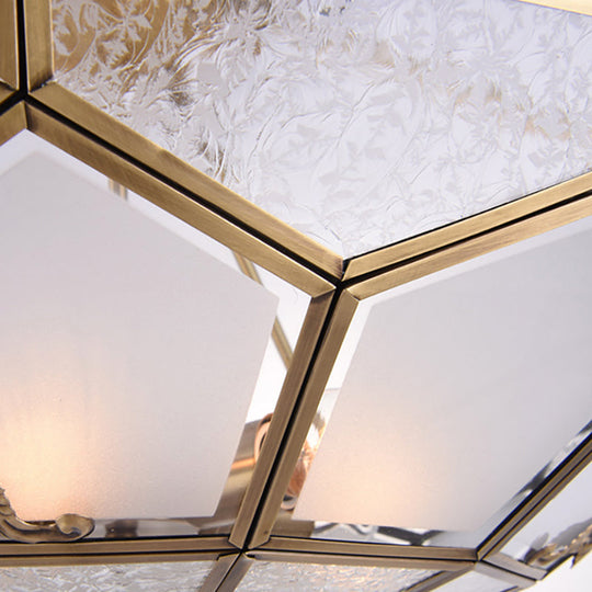 Traditional Frosted Glass Semi Flush Mount For Corridor - Gold Wide 14’/16’/18’ 3/4/6 Lights