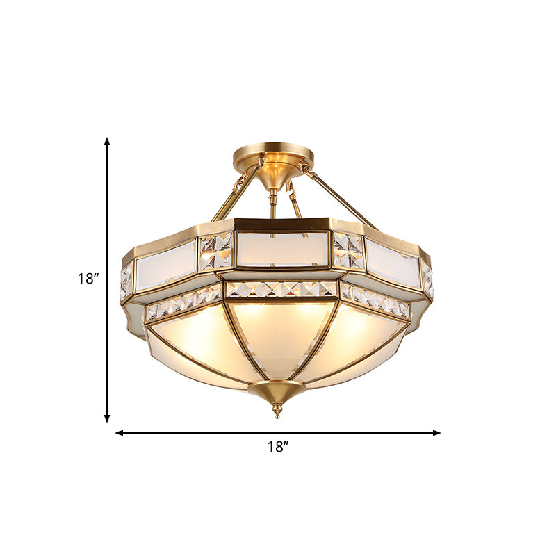 Classic Gold Semi Flush Mount Ceiling Lights With Opal Glass Shade - 14’/18’/21.5’ Wide 3/4/6
