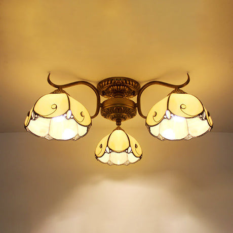 Stained Glass Vintage Ceiling Light - 3-Light Semi Flushmount In
