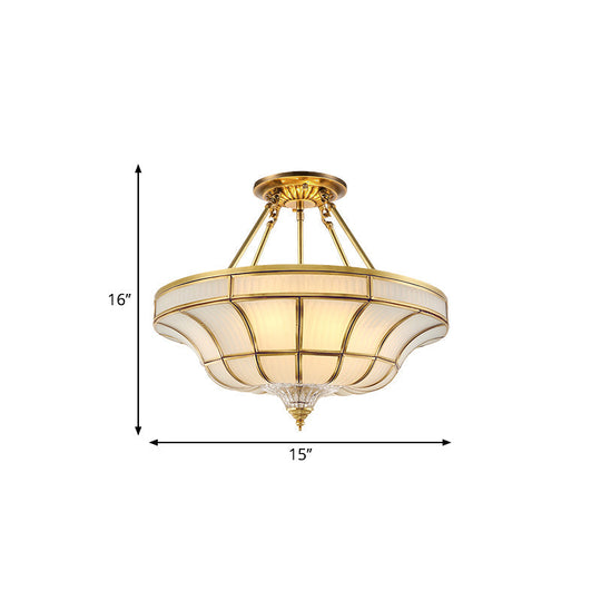 Antique Brass Semi Flush Ceiling Mount Light With Curved Frosted Glass - 3/6 Lights 16’/19.5’