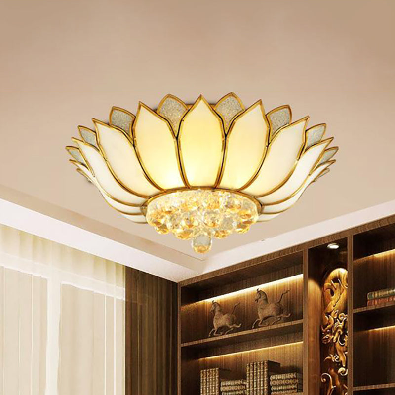 Traditional Gold Flush Mount Light With Scalloped Cream Glass Shades - 4/6 Lights 21.5/23.5 Wide