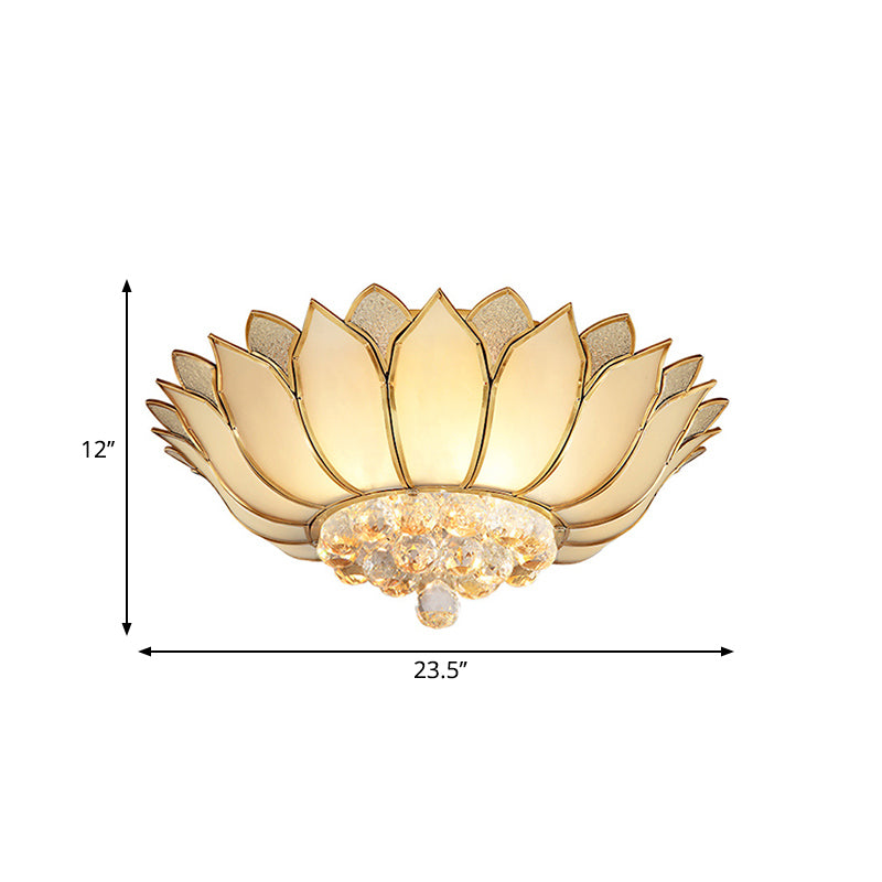 Traditional Gold Flush Mount Light With Scalloped Cream Glass Shades - 4/6 Lights 21.5’/23.5’