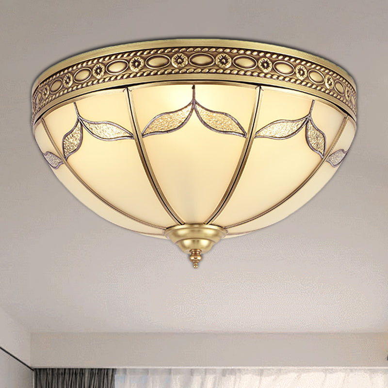 Traditional Milky Glass Bedroom Flushmount Light With Gold Ceiling Lighting - 3/4 Lights 12.5/16