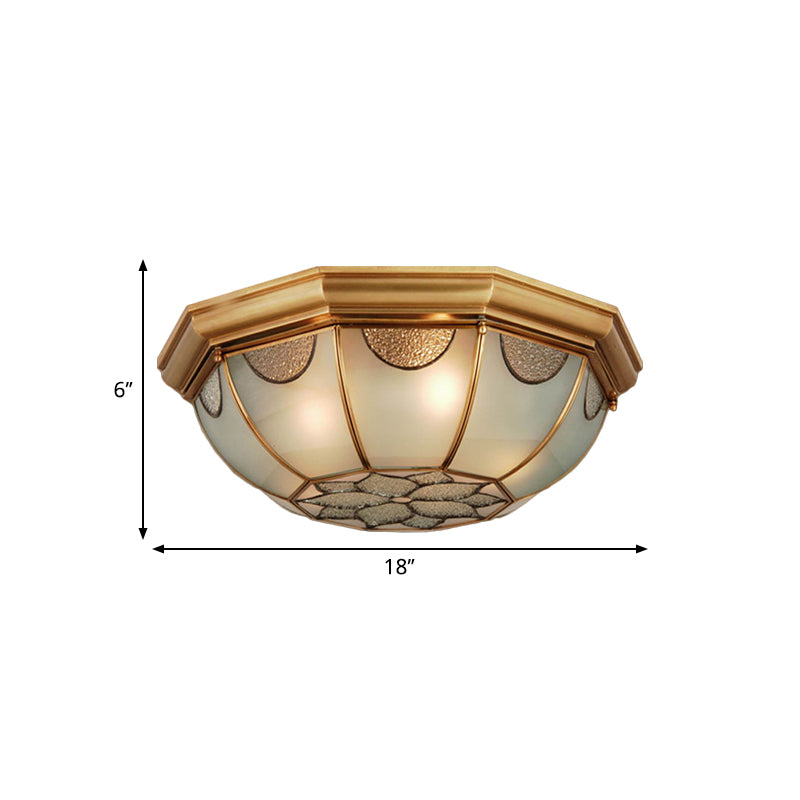 Traditional Flower Frosted Glass Flushmount Lighting In Gold - 3-Light For Bedroom 14/18/23 W