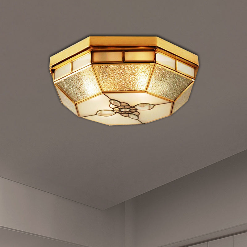 Frosted Glass Geometric Flush Ceiling Light With Gold Accents - Traditional Bedroom Lighting (4/6