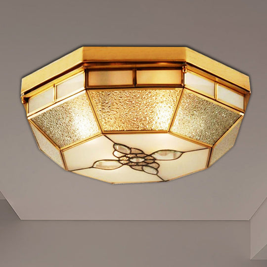 Frosted Glass Geometric Flush Ceiling Light With Gold Accents - Traditional Bedroom Lighting (4/6