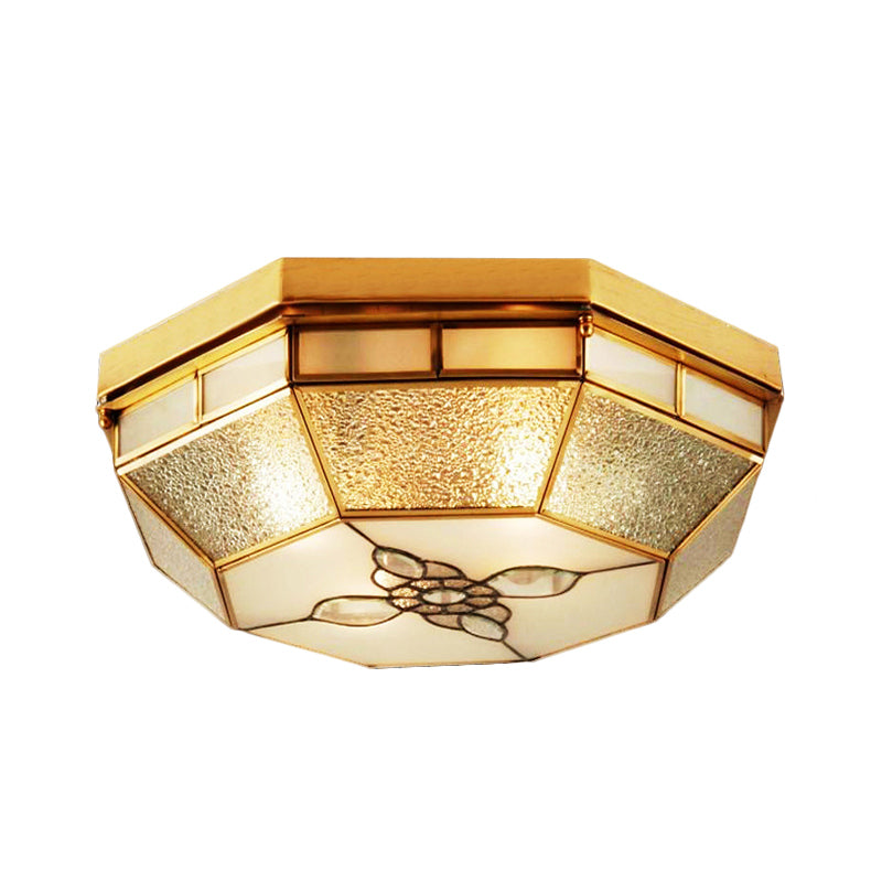 Frosted Glass Geometric Flush Ceiling Light With Gold Accents - Traditional Bedroom Lighting (4/6