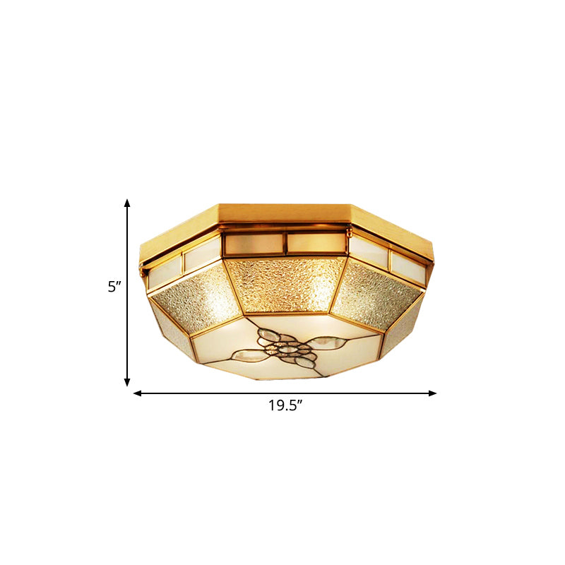 Frosted Glass Geometric Flush Ceiling Light With Gold Accents - Traditional Bedroom Lighting (4/6