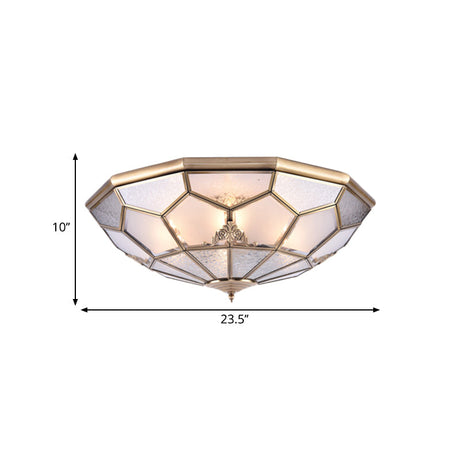 Classic Gold Bowl Frosted Glass Pane Flush Ceiling Light With 3/4/6 Lights - Bedroom Mount Lamp