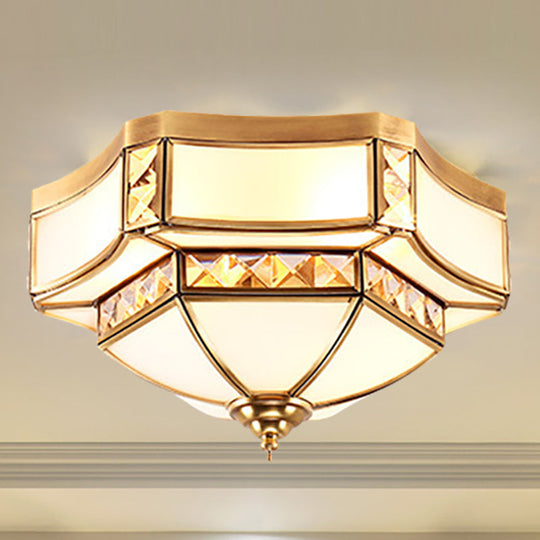 Traditional Opal Glass Bowl Ceiling Flush Mount With Gold Finish - Ideal For Bedroom Lighting