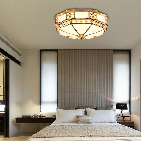 Traditional Opal Glass Bowl Ceiling Flush Mount With Gold Finish - Ideal For Bedroom Lighting