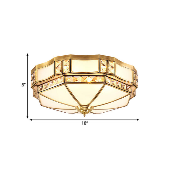Traditional Opal Glass Bowl Ceiling Flush Mount With Gold Finish - Ideal For Bedroom Lighting