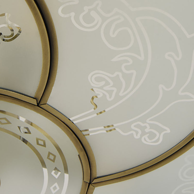 Traditional Brass Floral Flush Mount Lamp For Bedroom With Frosted Glass