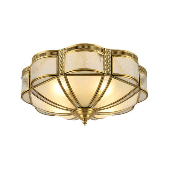 Classic Brass Domed Flush Mount Fixture With Frosted Glass Panel - 3/4/6 Lights For Bedroom