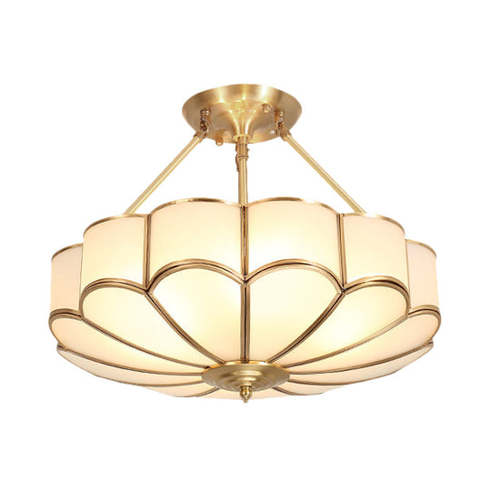 Traditional Scalloped Bedroom Ceiling Light Fixture With Brass Finish 4/6 Bulb Capacity