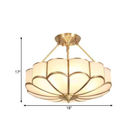 Traditional Scalloped Bedroom Ceiling Light Fixture With Brass Finish 4/6 Bulb Capacity
