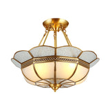Scalloped Semi-Flush Brass Light Fixture For Bedroom - 4/6 Bulb Ceiling Mount Traditional Design