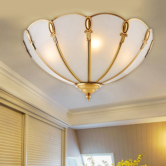 Classic Scallop Flush Mount Metal Ceiling Light Fixture In Brass For Bedroom - 17/21 Width 3/4 Bulbs