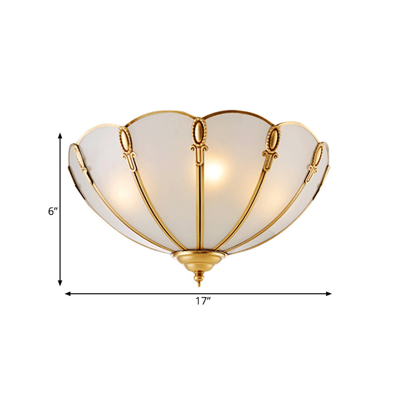 Classic Scallop Flush Mount Metal Ceiling Light Fixture In Brass For Bedroom - 17’/21’ Width