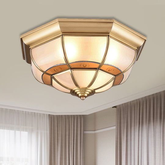 Metal Brass Flush Light Bowl Fixture: Antique Ceiling Mount For Living Room - 4/6 Bulbs