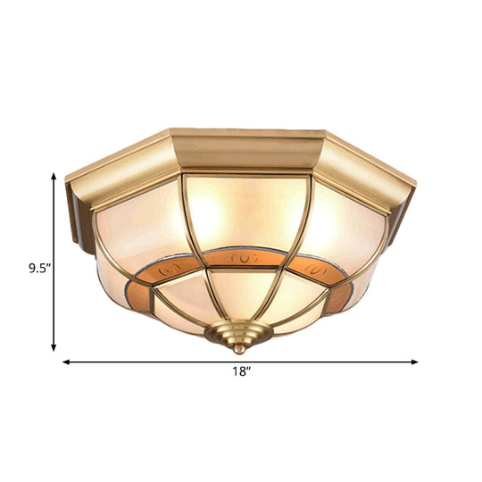 Metal Brass Flush Light Bowl Fixture: Antique Ceiling Mount For Living Room - 4/6 Bulbs 18/21.5