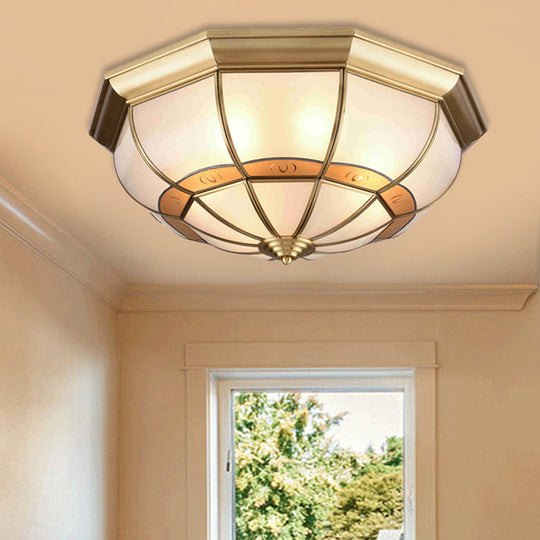 Metal Brass Flush Light Bowl Fixture: Antique Ceiling Mount For Living Room - 4/6 Bulbs 18/21.5