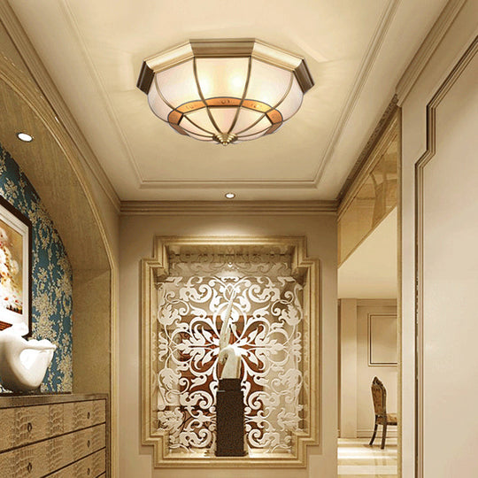 Metal Brass Flush Light Bowl Fixture: Antique Ceiling Mount For Living Room - 4/6 Bulbs