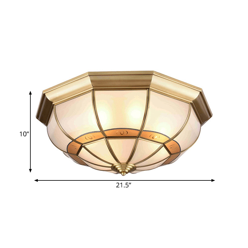 Metal Brass Flush Light Bowl Fixture: Antique Ceiling Mount For Living Room - 4/6 Bulbs 18/21.5