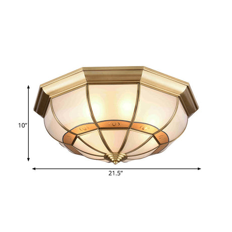 Metal Brass Flush Light Bowl Fixture: Antique Ceiling Mount For Living Room - 4/6 Bulbs 18/21.5