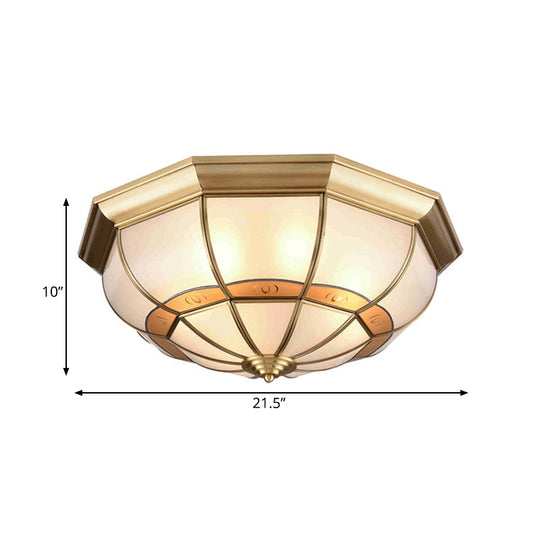 Metal Brass Flush Light Bowl Fixture: Antique Ceiling Mount For Living Room - 4/6 Bulbs 18/21.5
