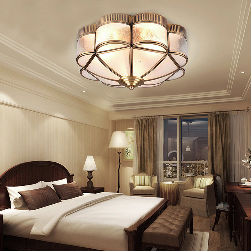 Classic Metal Flower Bedroom Ceiling Light - Flush Mount Fixture 3/4/6 Heads Brass 14/18/21.5 W / 14