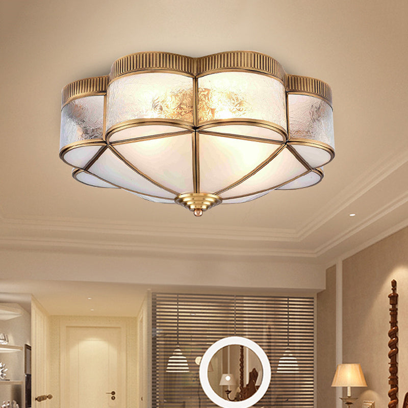 Classic Metal Flower Bedroom Ceiling Light - Flush Mount Fixture 3/4/6 Heads Brass 14’/18’/21.5’ W