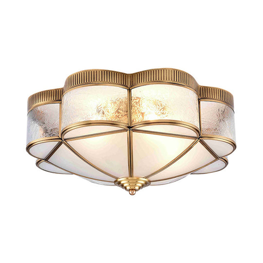Classic Metal Flower Bedroom Ceiling Light - Flush Mount Fixture 3/4/6 Heads Brass 14’/18’/21.5’ W