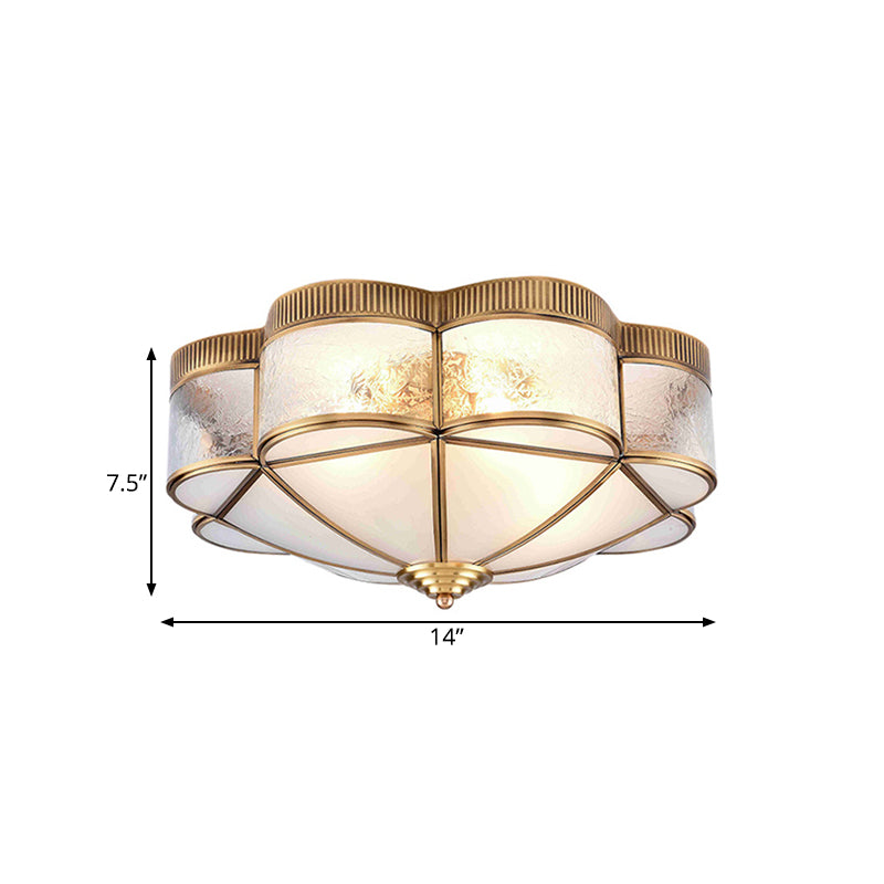 Classic Metal Flower Bedroom Ceiling Light - Flush Mount Fixture 3/4/6 Heads Brass 14’/18’/21.5’ W