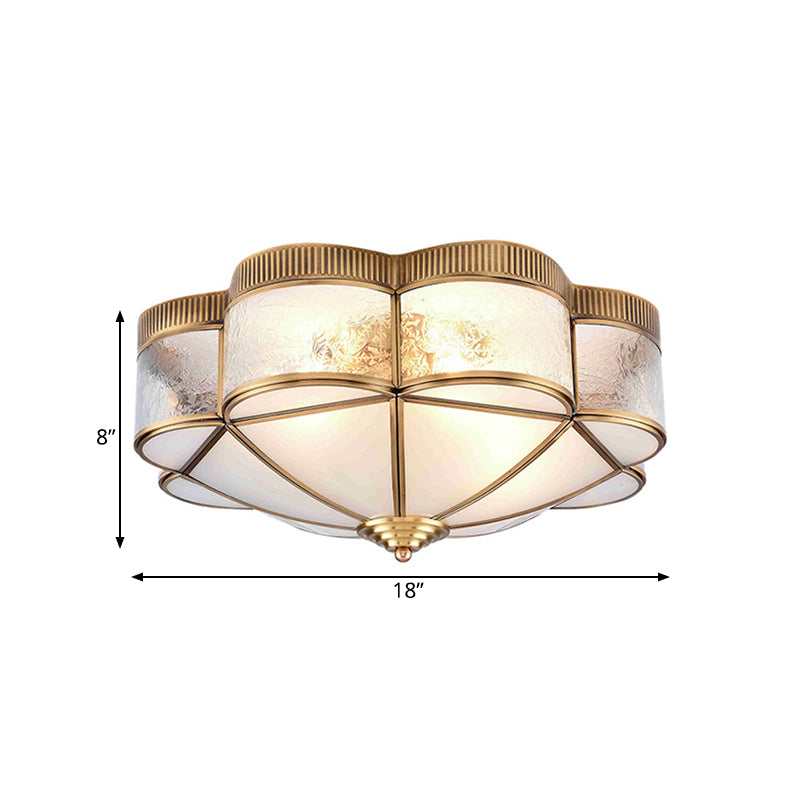 Classic Metal Flower Bedroom Ceiling Light - Flush Mount Fixture 3/4/6 Heads Brass 14/18/21.5 W