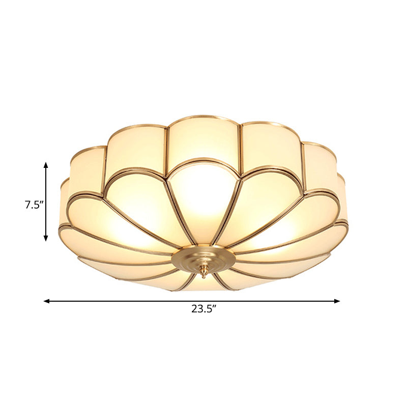 Brass Scalloped Ceiling Lighting - Traditional Metal Flush Mount Light Fixture With 3/4/6 Heads