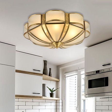 Traditional Metal Brass Flush Mount Chandelier With 3/4/6 Scalloped Heads For Living Room Ceiling -