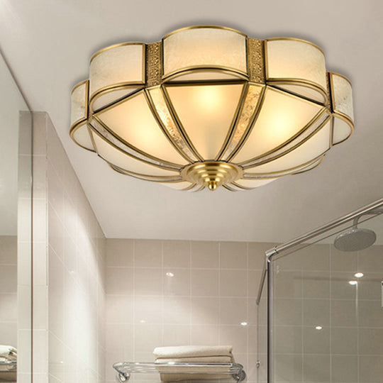 Traditional Metal Brass Flush Mount Chandelier With 3/4/6 Scalloped Heads For Living Room Ceiling -
