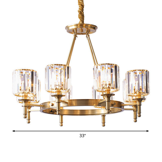 Modern Brass Faceted Crystal Cylinder Chandelier With 3/5/6 Bulbs - Ceiling Pendant Lighting 6 /