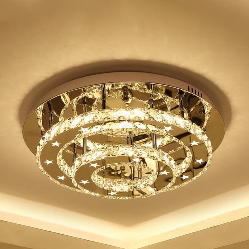 Modern 2 - Tier Crystal Led Ceiling Light In Chrome: Warm White And 3 - Color Options 18’ -