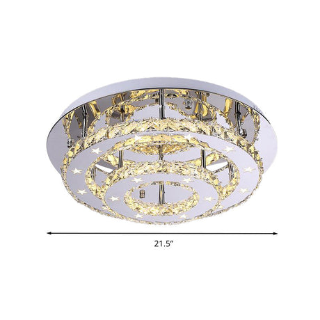 Modern 2-Tier Crystal Led Ceiling Light In Chrome: Warm White And 3-Color Options 18-25.5 Wide