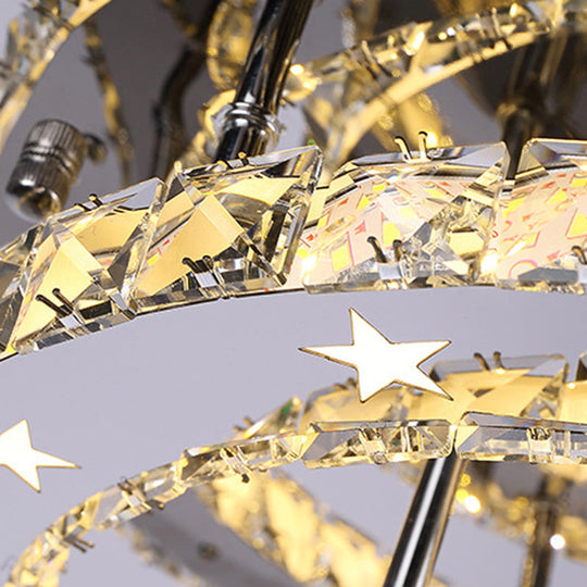 Modern 2 - Tier Crystal Led Ceiling Light In Chrome: Warm White And 3 - Color Options 18’ -