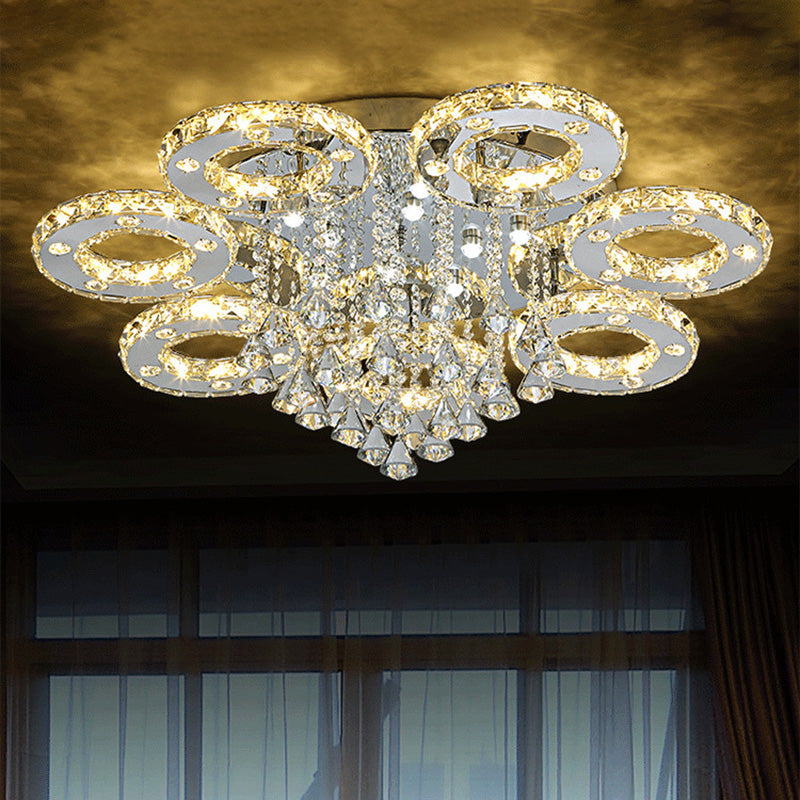 Contemporary K9 Crystal Chrome Ring Led Ceiling Lamp - Multiple Sizes & Colors Available / 33.5’