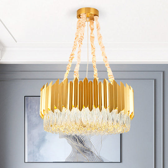 Gold Round Chandelier Lamp With Crystal Block Hangings - 19.5’’/23.5’’ Width Postmodern