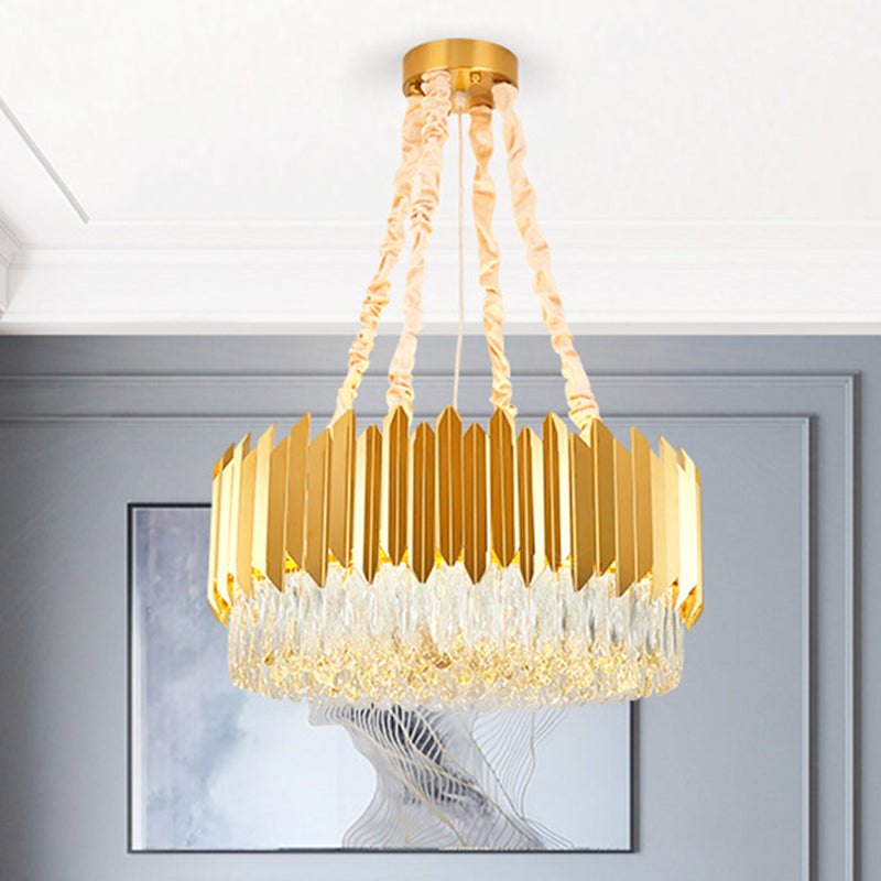 Modern Gold Round Chandelier - 19.5/23.5 Wide Crystal Block Design 6/10 Heads Hanging Ceiling Light