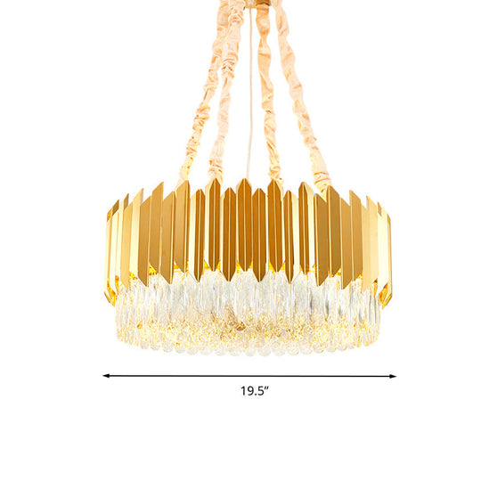 Gold Round Chandelier Lamp With Crystal Block Hangings - 19.5’’/23.5’’ Width Postmodern
